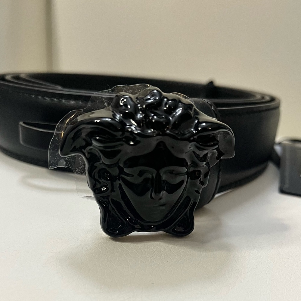 VERSACE LA MEDUSA BLACK PALAZZO BELT
